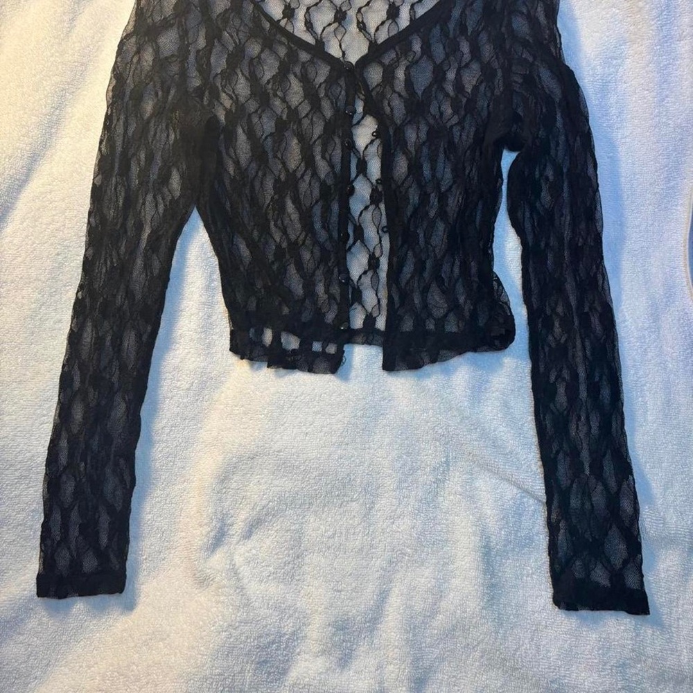 SHEIN Black Lace Long-Sleeve Cropped Cardigan